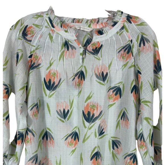 LC Lauren Conrad Popover Blouse Womens S Sheer Floral Print 3/4 Sleeve FAIR READ - Picture 4 of 7